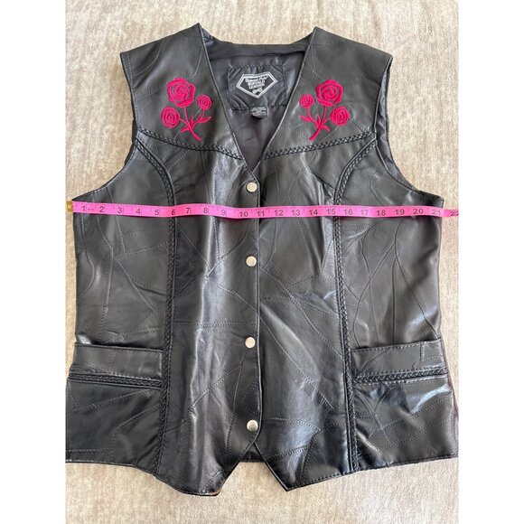 Diamond Plate Buffalo Leather Distressed Biker Vest Embroidered Roses Medium - Picture 7 of 8